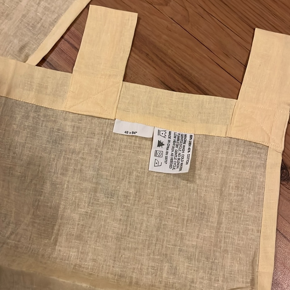 Light Yellow Linen/Cotton Blend Unlined Tab Top Curtain Panels 48” x 84” - Picture 2 of 3